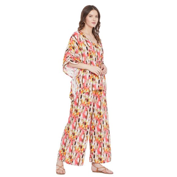 Abstract Printed Cream Color Rayon Co-Ord Set Dress for Women by Gypsie Blu - Picture 10 of 14